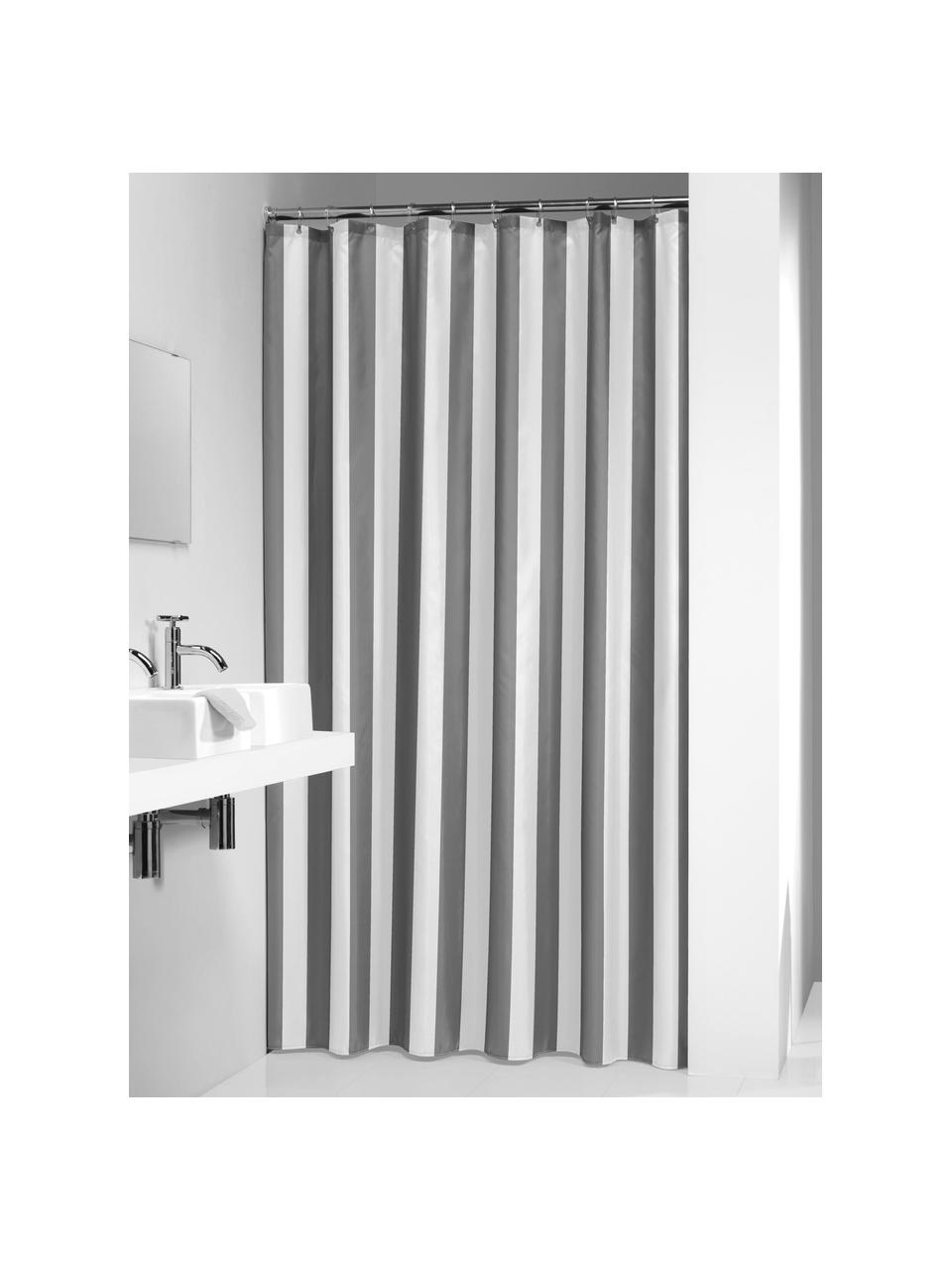 Cortina de baño Maggie, Ojales: metal, Gris, blanco, An 180 x L 200 cm