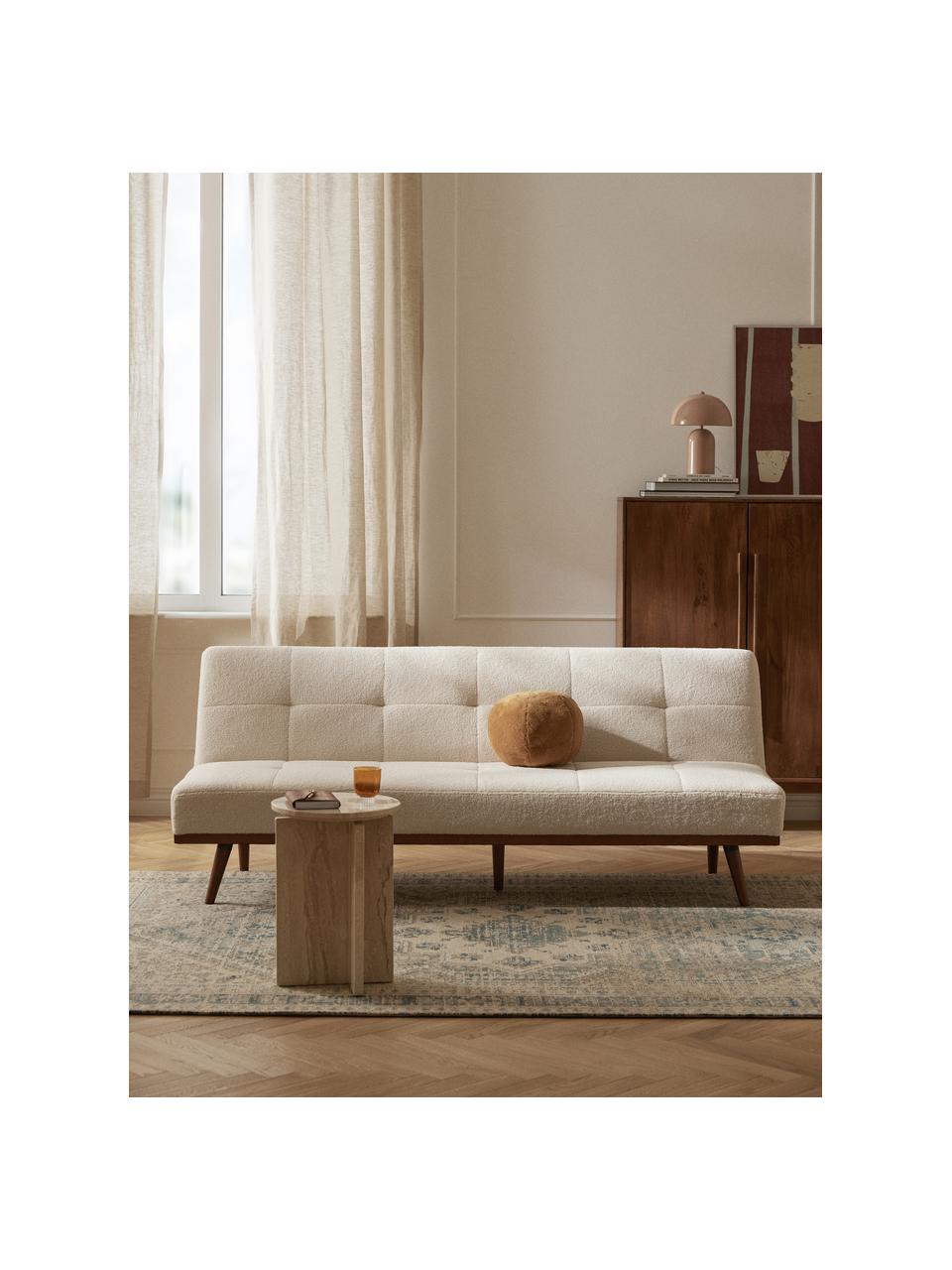 Sofá cama de borreguillo Evy (3 plazas), Funda: borreguillo (100% poliést, Estructura: madera maciza de pino, ta, Patas: madera de haya maciza. Es, Borreguillo Off White, madera de haya, An 200 x F 86 cm