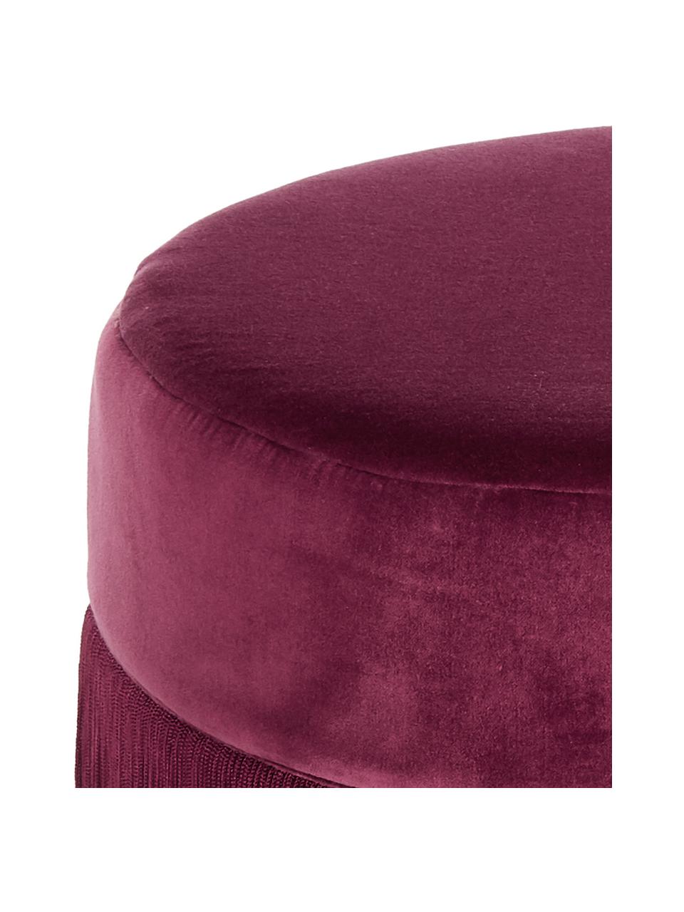 Pouf con frange Adriana, Rivestimento: velluto, Frange: viscosa, Borgogna, Ø 40 x Alt. 40 cm