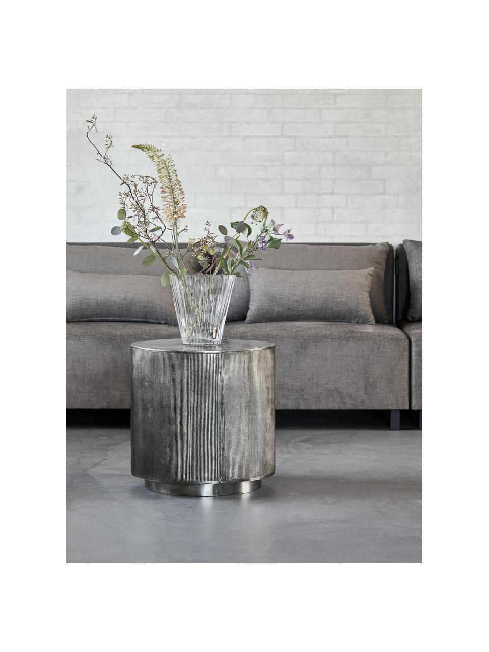 Table d'appoint ronde façade nervurée Rota, Aluminium, enduit, MDF (panneau en fibres de bois à densité moyenne), Couleur argentée, Ø 50 x haut. 50 cm