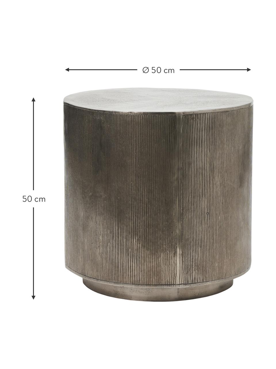 Okrągły stolik pomocniczy z ryflowanym frontem Rota, Aluminium powlekane, płyta pilśniowa średniej gęstości (MDF), Odcienie srebrnego, Ø 50 x W 50 cm