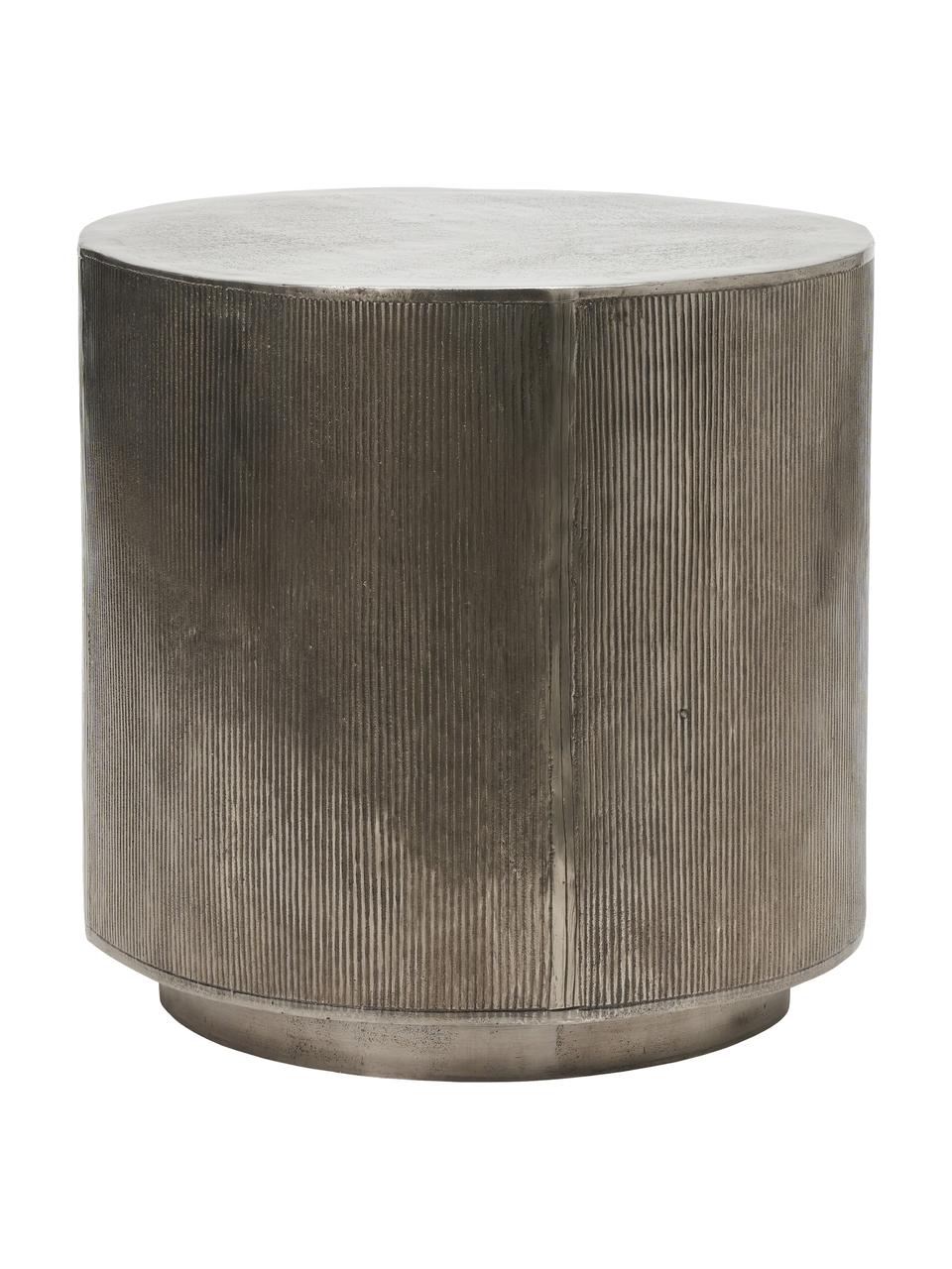 Okrągły stolik pomocniczy z ryflowanym frontem Rota, Aluminium powlekane, płyta pilśniowa średniej gęstości (MDF), Odcienie srebrnego, Ø 50 x W 50 cm
