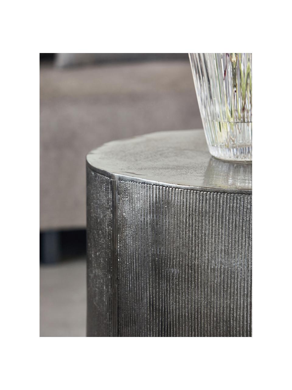 Kulatý odkládací stolek s žebrováním Rota, Potažený hliník, MDF deska (dřevovláknitá deska střední hustoty), Greige, stříbrná, Ø 50 cm, V 50 cm