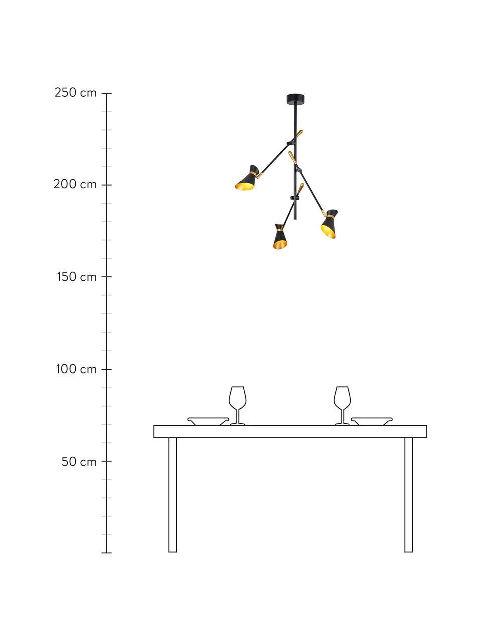 LED hanglamp Diablo in zwart-goudkleur, Lampenkap: staalkleurig, Decoratie: staal, Zwart, goudkleurig, 65 x 69 cm