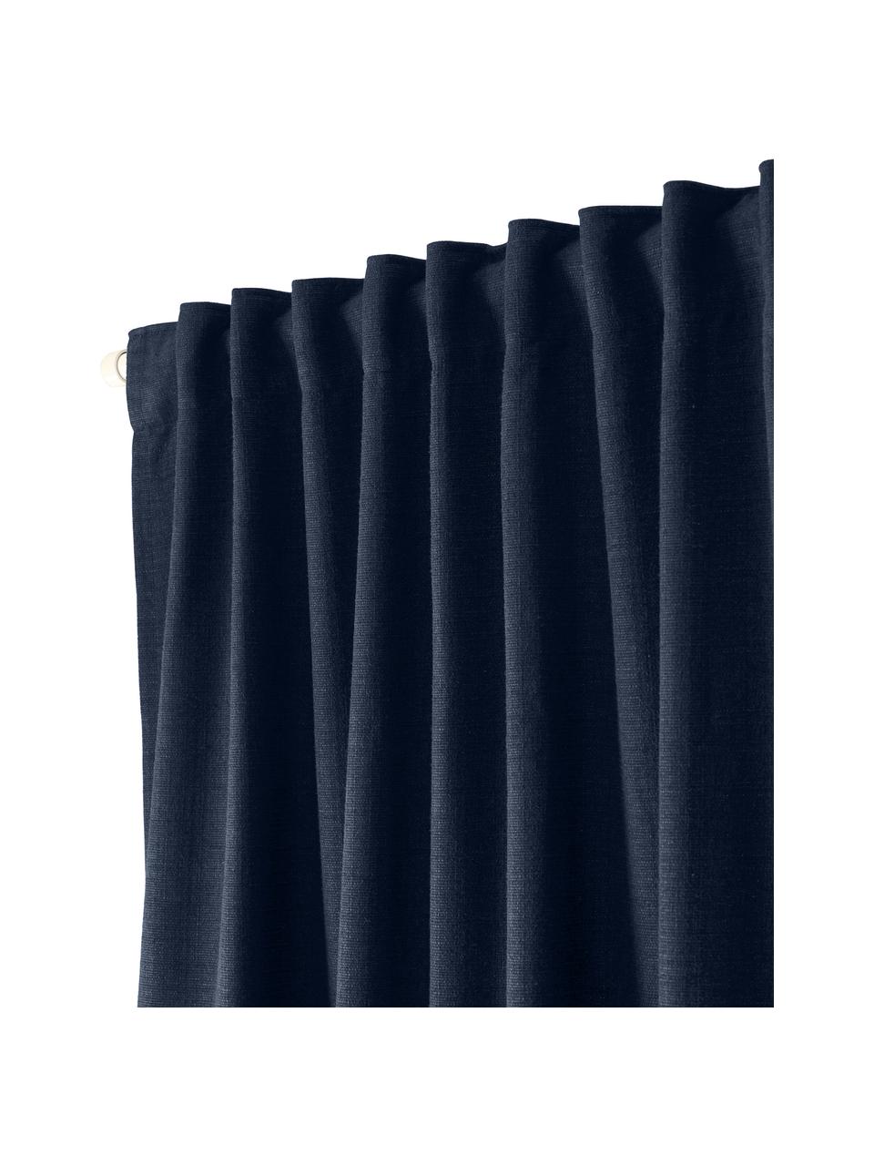 Rideau opaque avec ruflette multiple Jensen, 2 pièces, 95 % polyester, 5 % nylon, Bleu foncé, larg. 130 x long. 260 cm