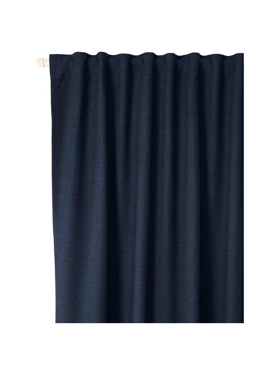 Ondoorzichtige gordijn Jensen in donkerblauw met multiband, 2 stuks, 95% polyester, 5% nylon, Donkerblauw, B 130 x L 260 cm