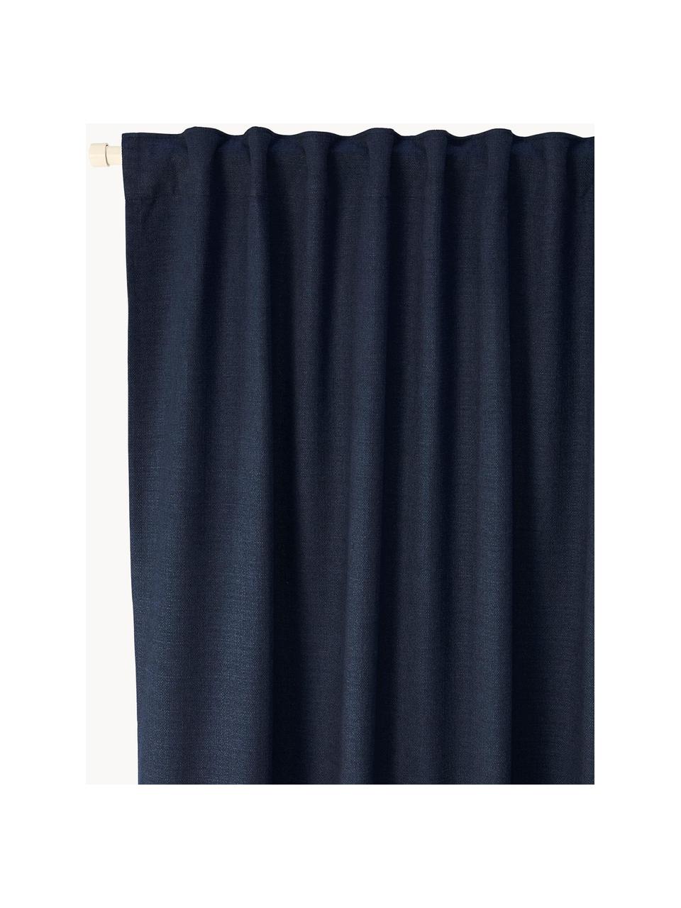 Rideaux opaques avec ruflette multiple Jensen, 2 pièces, 95 % polyester, 5 % nylon, Bleu foncé, larg. 130 x long. 260 cm