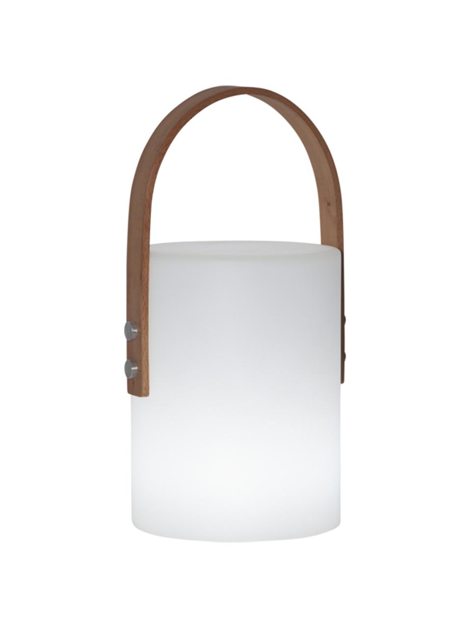 Mobile dimmbare Außentischlampe Lucie, Lampenschirm: Kunststoff, Griff: Holz, Dekor: Metall, Weiß, Dunkles Holz, B 19 x H 34 cm