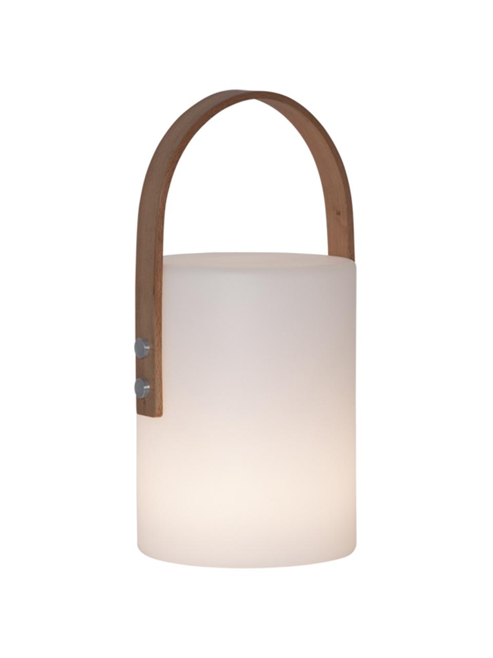 Mobile dimmbare Außentischlampe Lucie, Lampenschirm: Kunststoff, Griff: Holz, Dekor: Metall, Weiß, Dunkles Holz, B 19 x H 34 cm