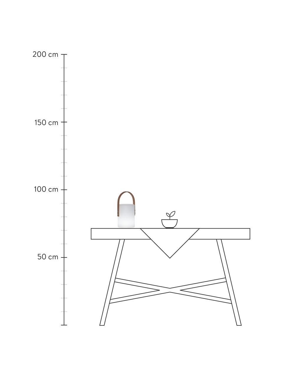 Lampada da esterno portatile e dimmerabile Lucie, Paralume: plastica, Manico: legno, Decorazione: metallo, Bianco, legno scuro, Larg. 19 x Alt. 34 cm