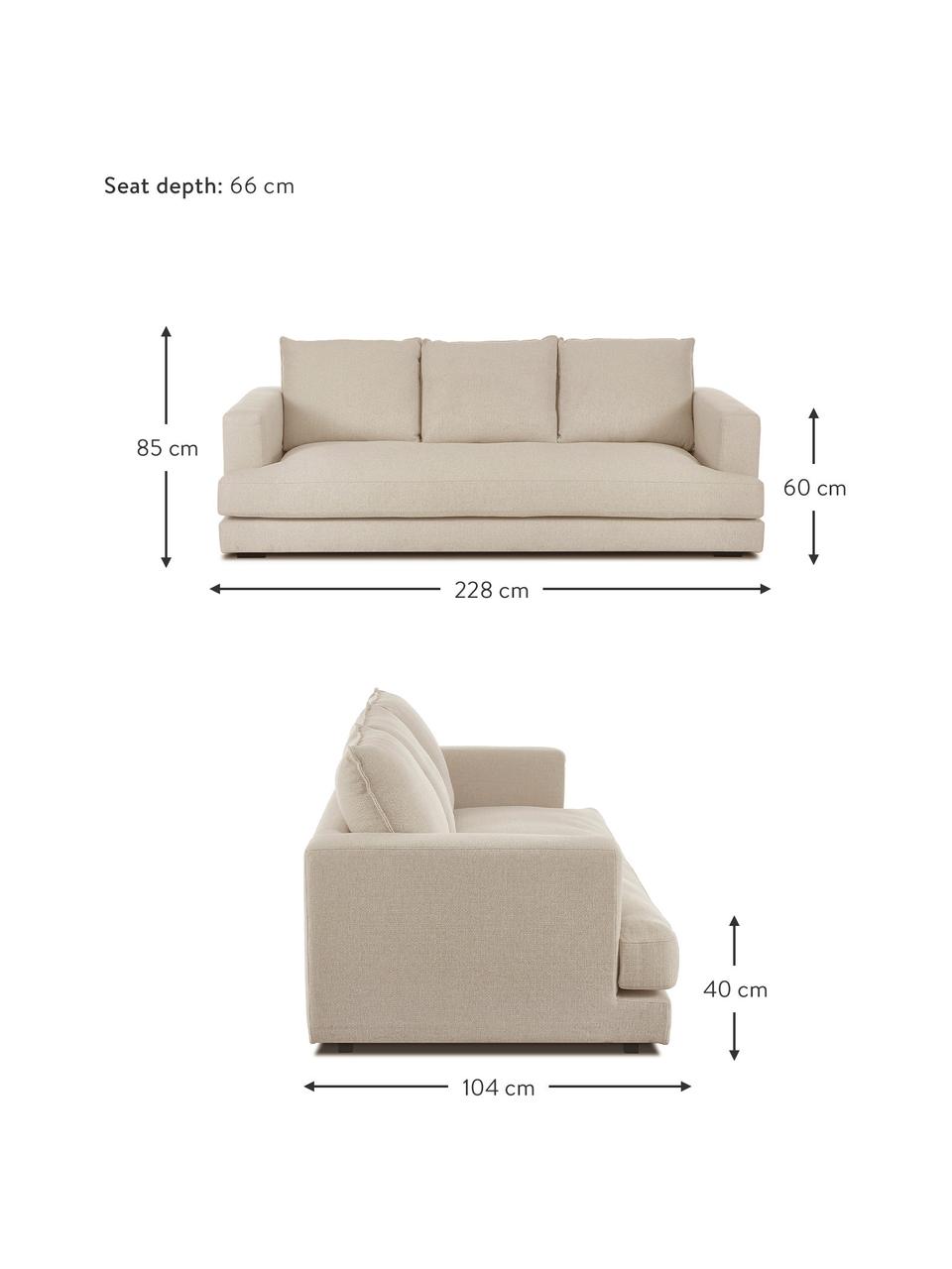 Sofa Tribeca (3-Sitzer), Bezug: 100 % Polyester Der hochw, Gestell: Massives Buchenholz, Webstoff Hellbeige, B 228 x T 104 cm