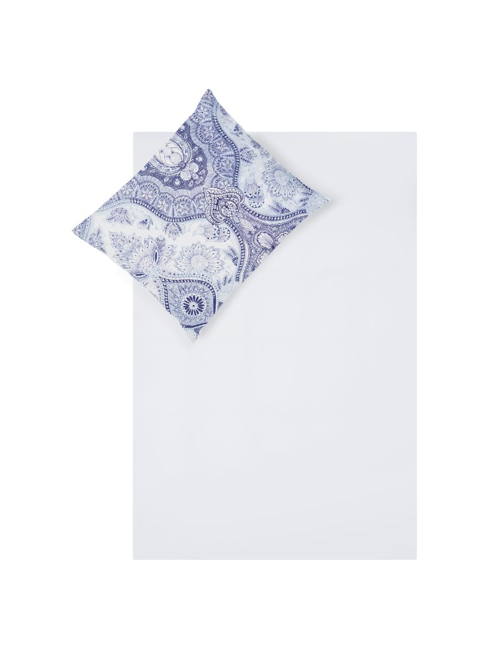 Dubbelzijdig dekbedovertrek Lato, Katoen, Bovenzijde: blauwtinten, wit. Onderzijde: wit, 140 x 200 cm