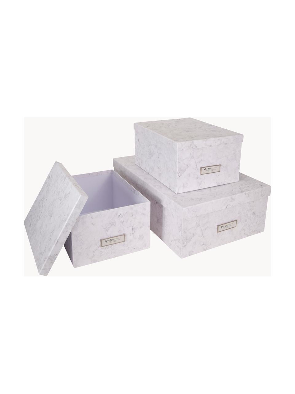 Set de cajas Inge, 3 pzas., Caja: cartón laminado, Gris claro, Set de diferentes tamaños