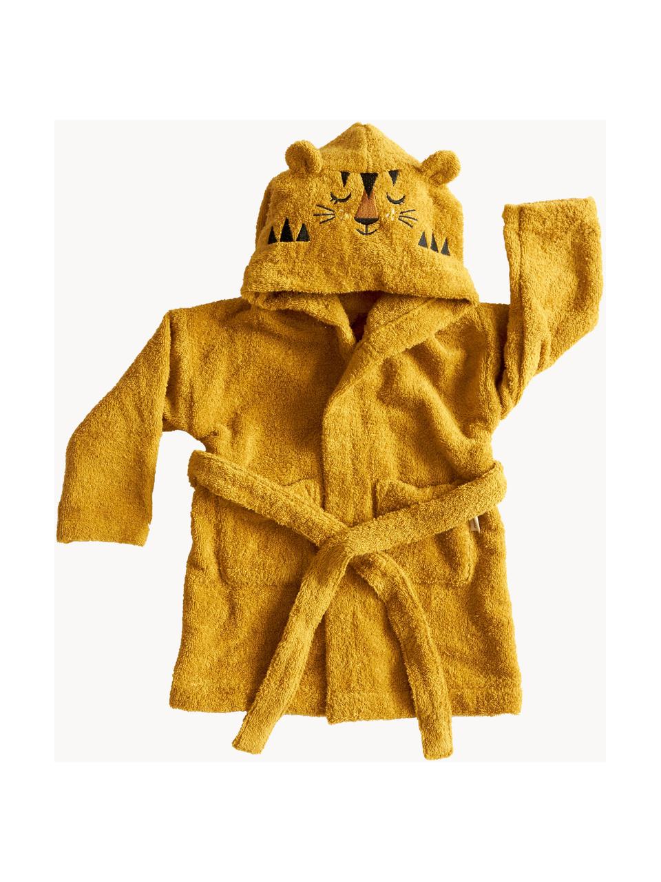 Detský župan Tiger, rôzne veľkosti, 100 % organická bavlna, certifikát GOTS, Slnečná žltá, Š 36 x D 48 cm (1-2 roky)