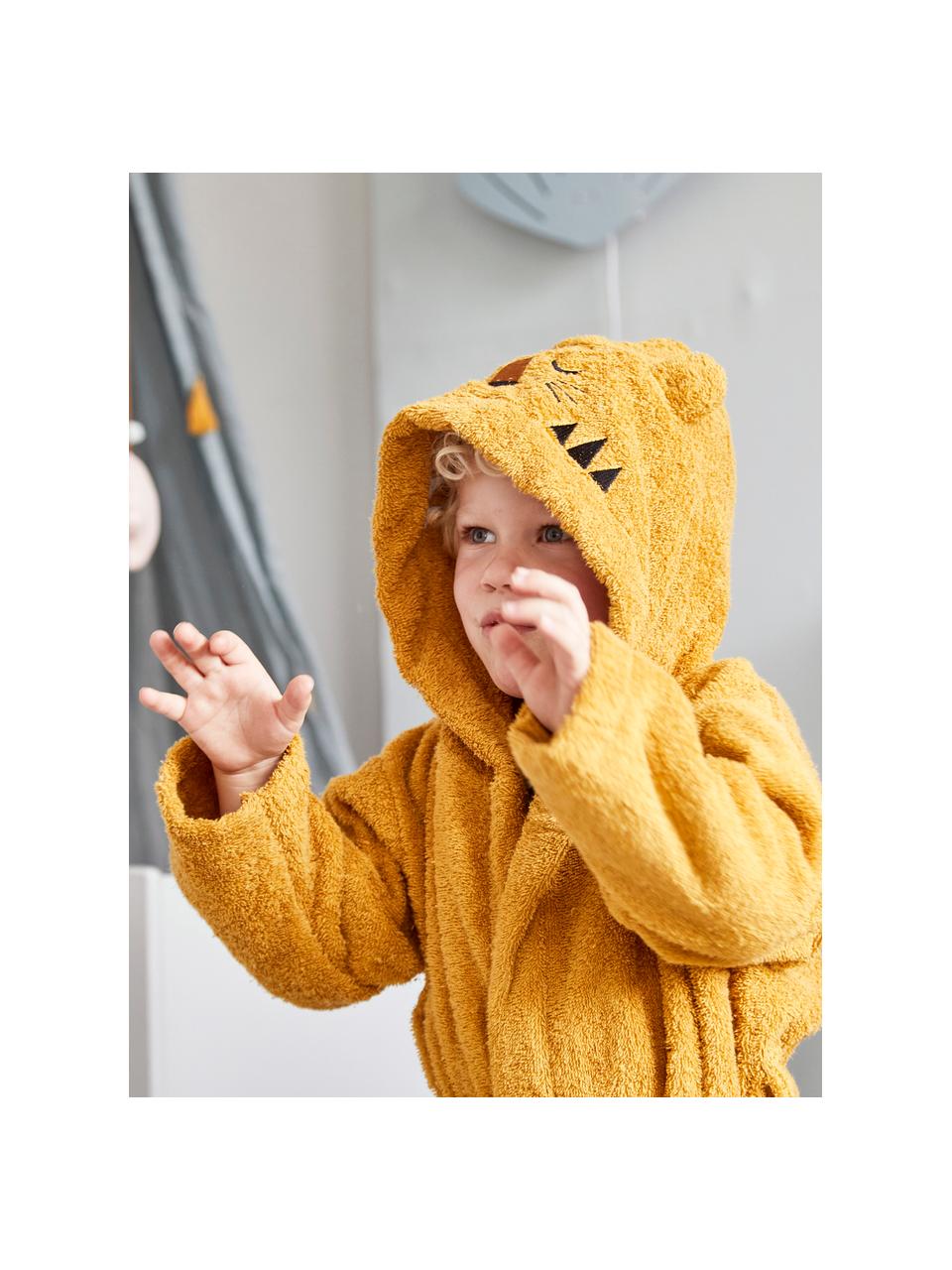 Albornoz infantil Tiger, tallas diferentes, 100% algodón ecológico con certificado GOTS, Amarillo sol, An 36 x L 48 cm (1-2 años)