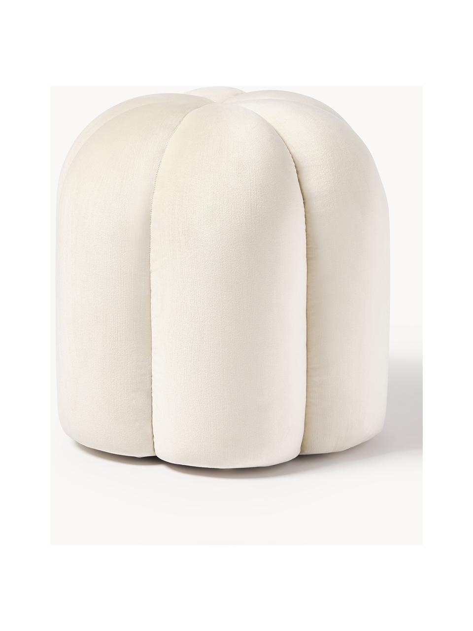 Pouf en velours Cali, Velours blanc crème, Ø 46 x haut. 44 cm