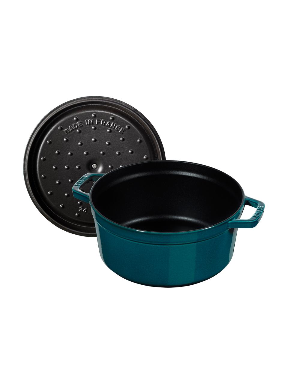Kulatý pekáč z litiny La Cocotte, Smaltovaná litina, Petrolejová, lesklá, Ø 24 cm, V 15 cm, 3,8 l