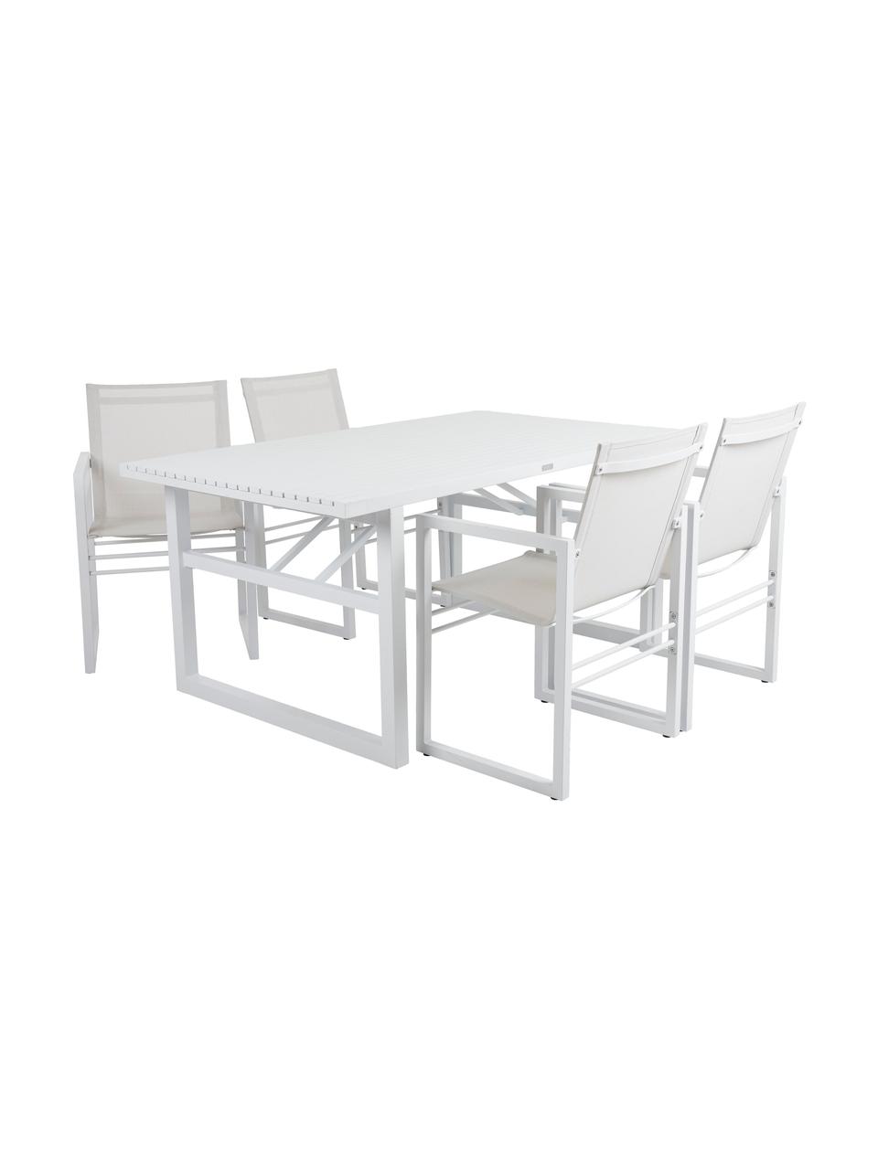 Sedia da giardino bianca Vevi, Struttura: alluminio verniciato a po, Seduta: textilene, Bianco, Larg. 57 x Prof. 54 cm