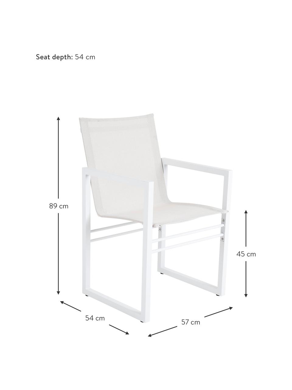 Sedia da giardino bianca Vevi, Struttura: alluminio verniciato a po, Seduta: textilene, Bianco, Larg. 57 x Prof. 54 cm