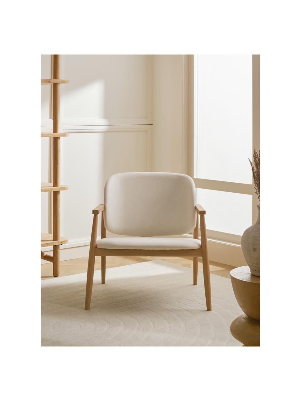 Fauteuil lounge rembourré Aurea, Tissu beige, bois de chêne, larg. 76 x prof. 73 cm
