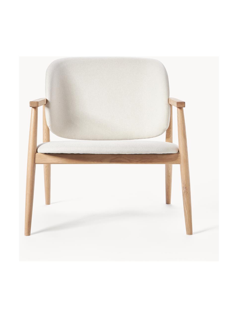 Loungefauteuil Aurea van eikenhout met vulling, Bekleding: 100 % polyester, Frame: multiplex, Poten: massief eikenhout, Geweven stof beige, eikenhout, B 76 cm x D 73 cm