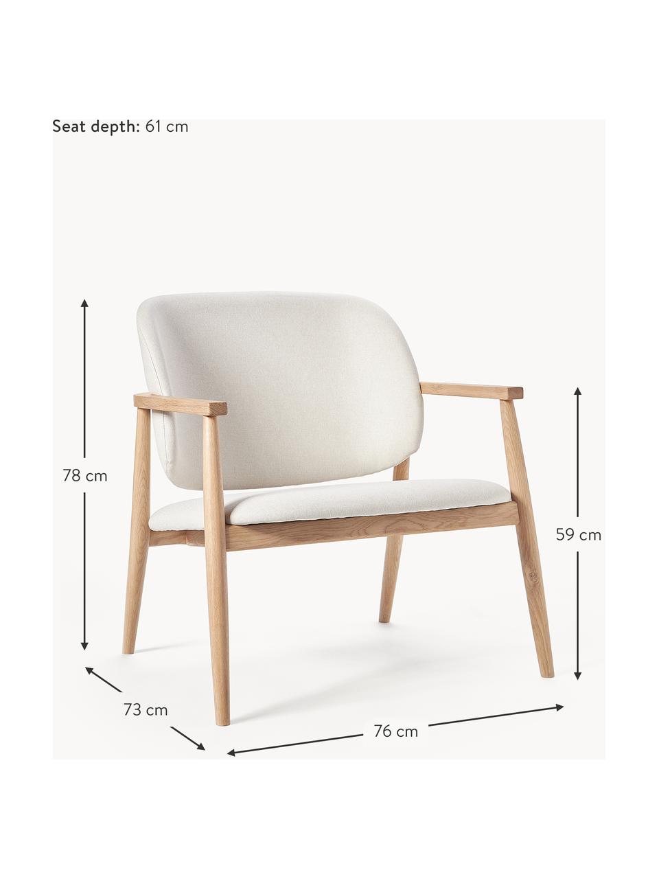 Loungefauteuil Aurea van eikenhout met vulling, Bekleding: 100 % polyester, Frame: multiplex, Poten: massief eikenhout, Geweven stof beige, eikenhout, B 76 cm x D 73 cm