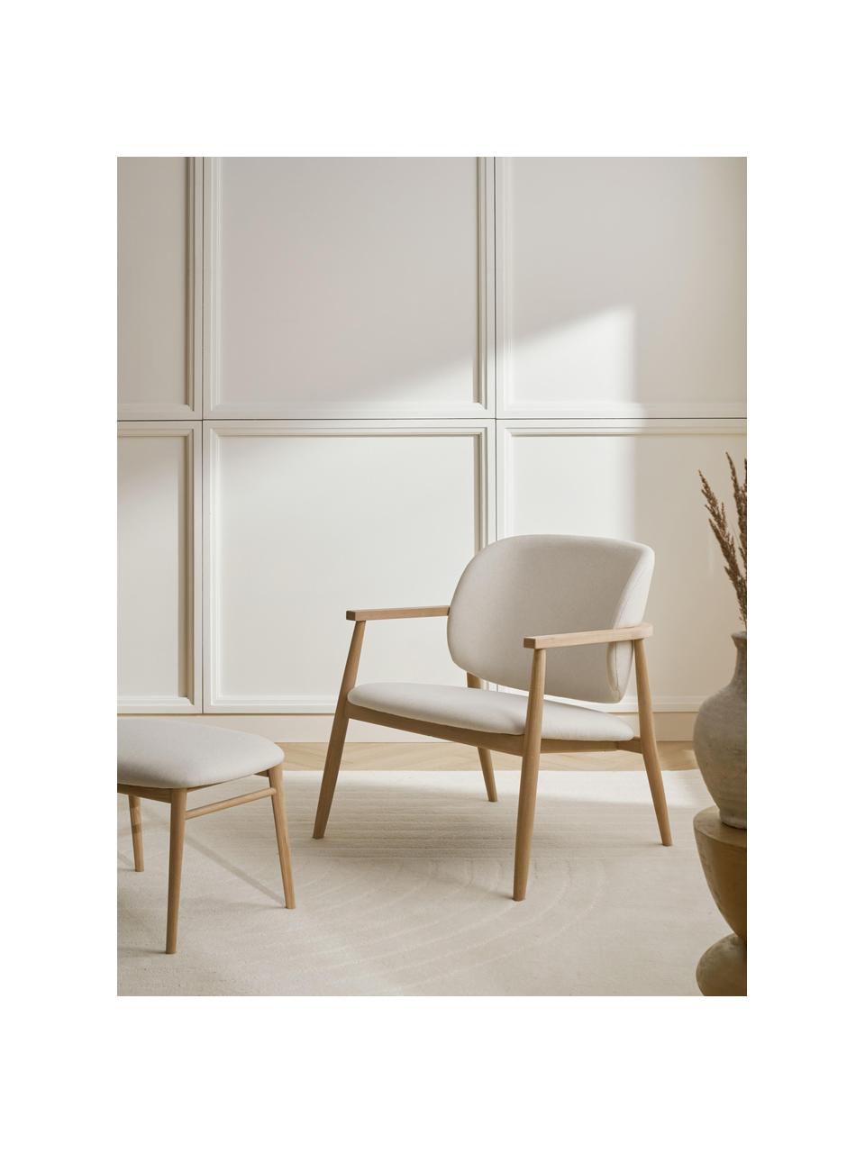 Loungefauteuil Aurea van eikenhout met vulling, Bekleding: 100 % polyester, Frame: multiplex, Poten: massief eikenhout, Geweven stof beige, eikenhout, B 76 cm x D 73 cm