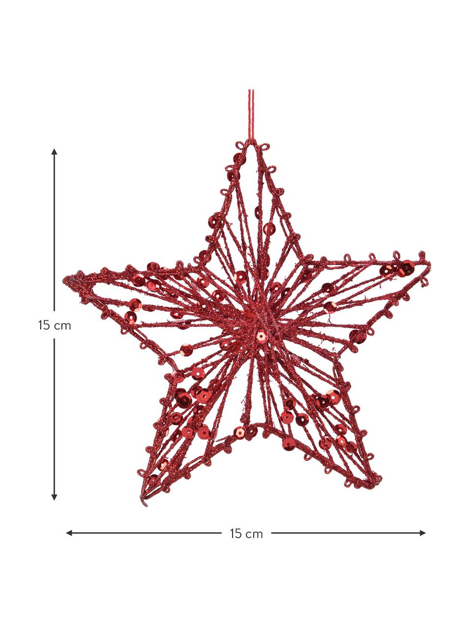 Dekoracja wisząca Star, 2 szt., Metal, Czerwony, S 15 x W 15 cm