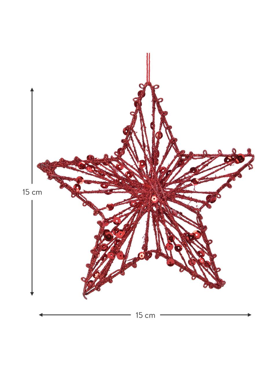 Závesná dekorácia Red Star, 2 ks, Kov, Červená, Š 15 x V 15 cm