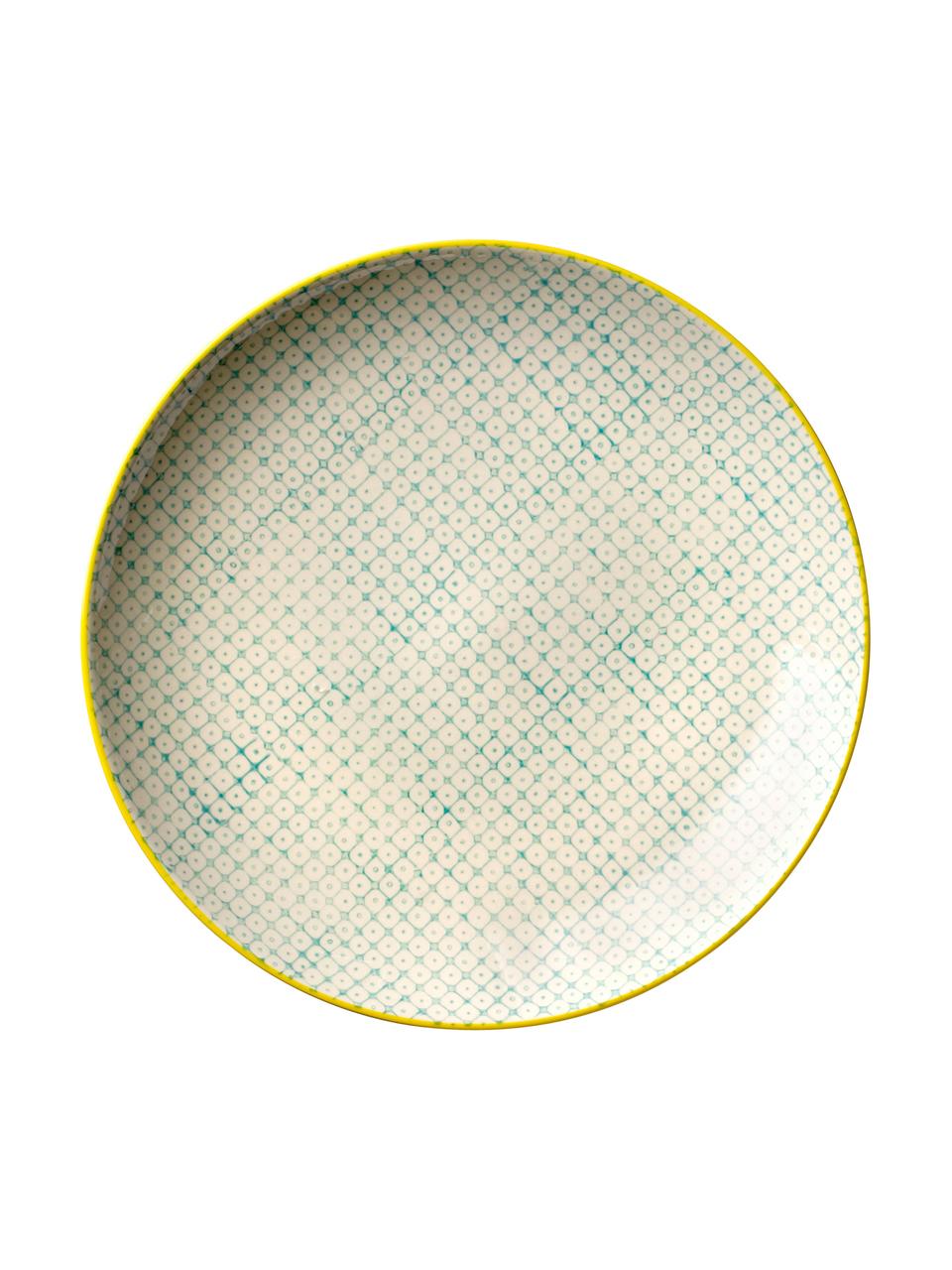 Handbemalte Frühstücksteller Carla mit verspieltem Muster, 3er-Set, Keramik, Rot, Grün, Blau, Ø 20 cm