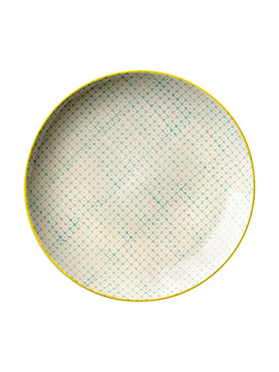 Handbeschilderde ontbijtbord Carla met een speels patroon, 3-delig, Keramiek, Rood, groen, blauw, Ø 20 cm