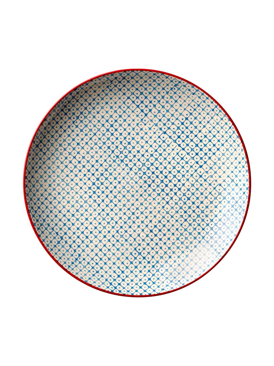 Sada ručně malovaných snídaňových talířů Carla, 3 díly, Keramika, Červená, zelená, modrá, Ø 20 cm