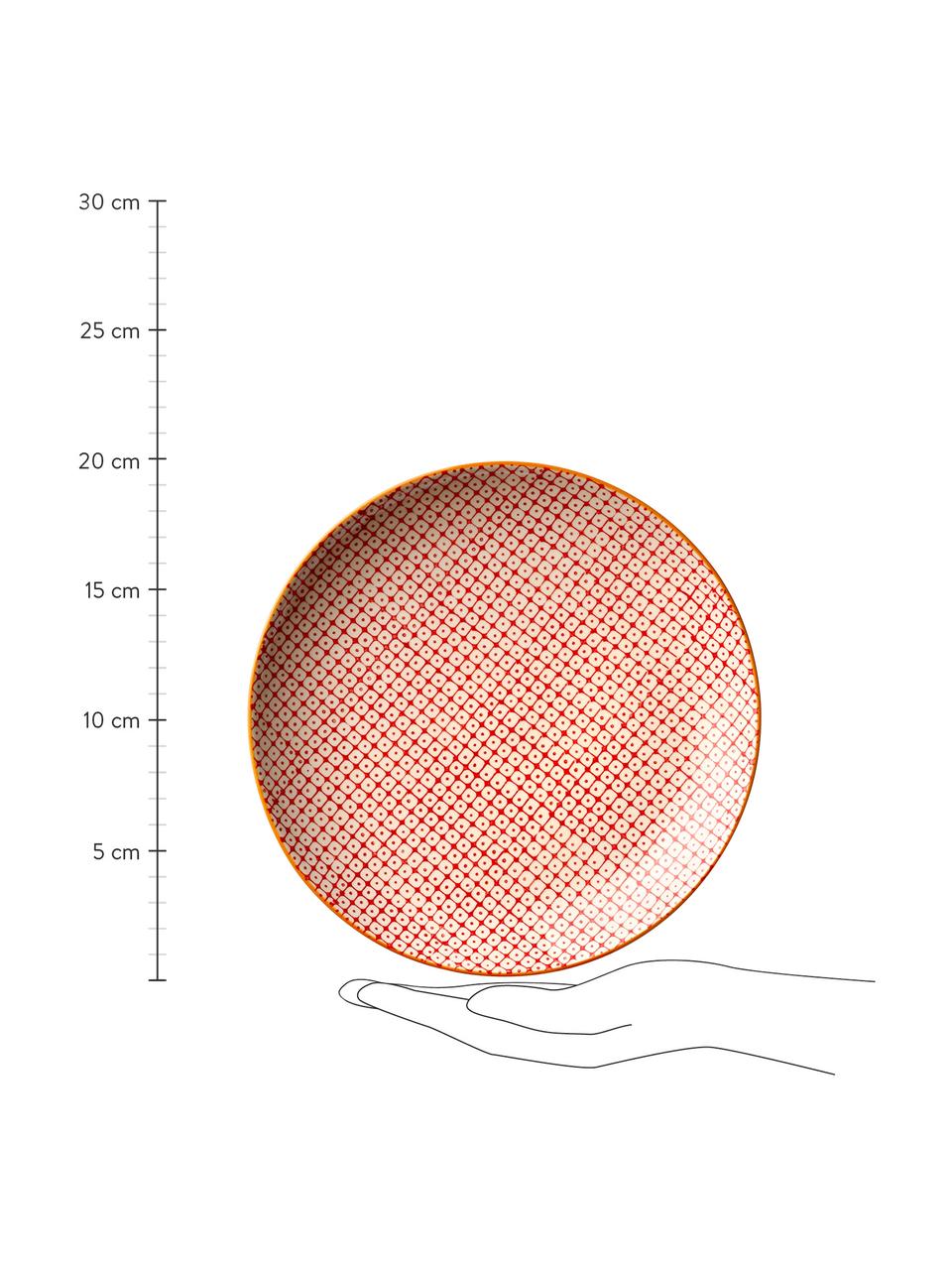 Handbemalte Frühstücksteller Carla mit verspieltem Muster, 3er-Set, Keramik, Rot, Grün, Blau, Ø 20 cm
