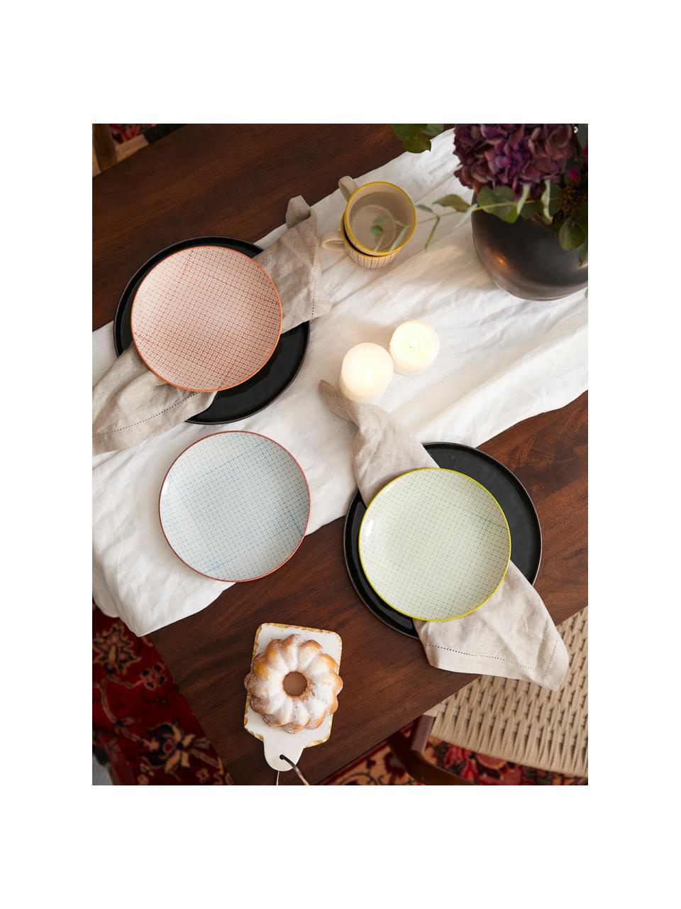 Komplet ręcznie malowanych talerzy śniadaniowych Carla, 3 elem., Ceramika, Wielobarwny, Ø 20 cm