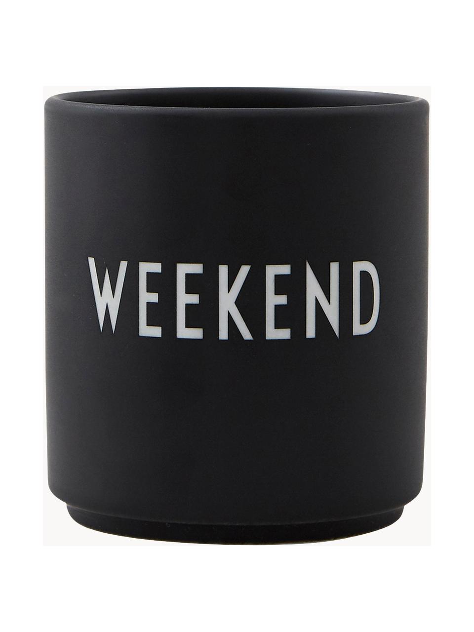 Design Becher Favourite WEEKEND mit Schriftzug, Fine Bone China (Porzellan)
Fine Bone China ist ein Weichporzellan, das sich besonders durch seinen strahlenden, durchscheinenden Glanz auszeichnet., Schwarz (Weekend), Ø 8 x H 9 cm, 250 ml