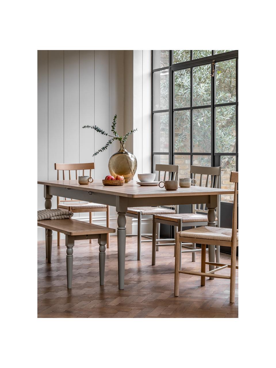Stół do jadalni z drewna Eton, rozkładany, Blat: drewno dębowe, płyta pilś, Stelaż: drewno dębowe lakierowane, Drewno dębowe, taupe, S 180 x G 95 cm