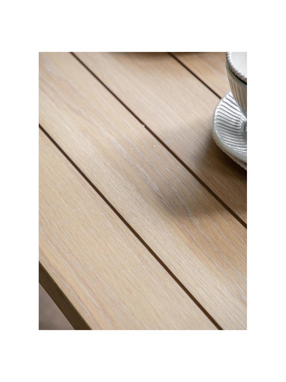 Mesa de comedor artesanal de madera Eton, 180 - 230 x 95 cm, Tablero: madera de roble, tablero , Estructura: roble barnizado, Madera de roble, gris pardo, An 180-230 x F 95 cm