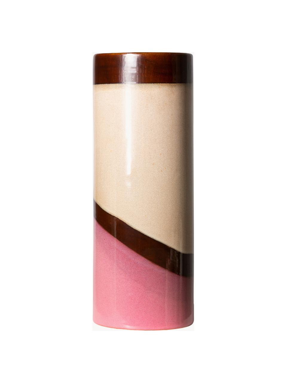 Handbemalte Keramik-Vase 70's mit reaktiver Glasur, H 25 cm, Keramik, Mehrfarbig, Ø 10 x H 25 cm