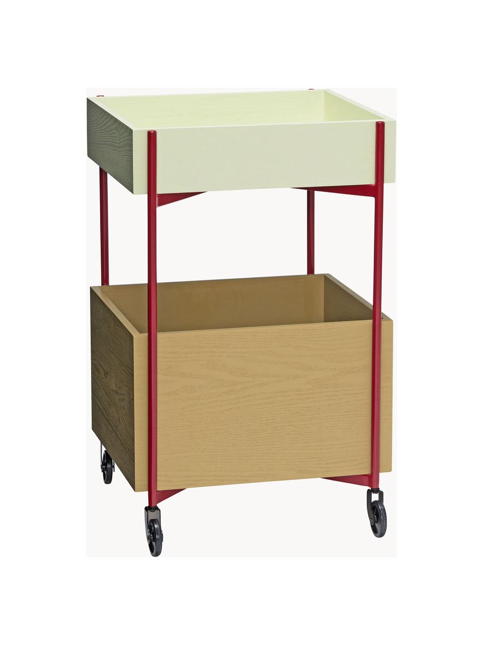 Servírovací vozík Fresh, MDF-doska strednej hustoty, jaseňové drevo, Červená, hnedá, šalviová, Š 42 x V 68 cm