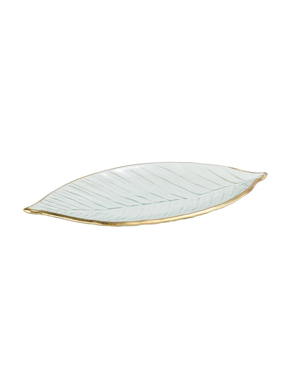 Decoratieve schaal Leaf, Glas, Transparant, goudkleurig, B 30 x H 13 cm