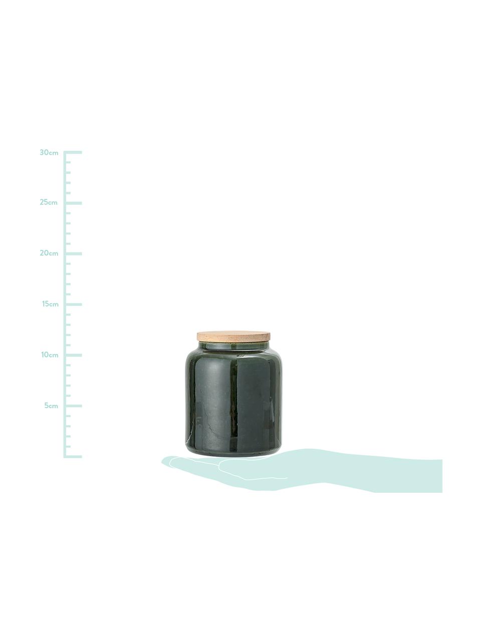Handgemachte Aufbewahrungsdose Joelle, Dose: Steingut, Deckel: Akazienholz, Silikon, Dunkelgrün, Ø 10 x H 12 cm