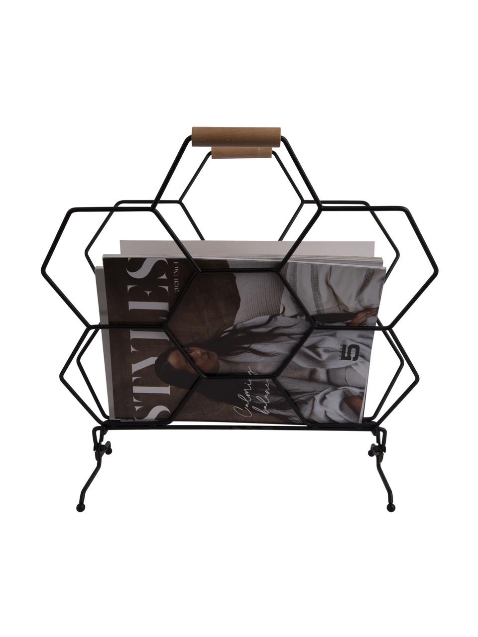 Porte-revues Honeycomb, Noir, bois, larg. 40 x haut. 45 cm