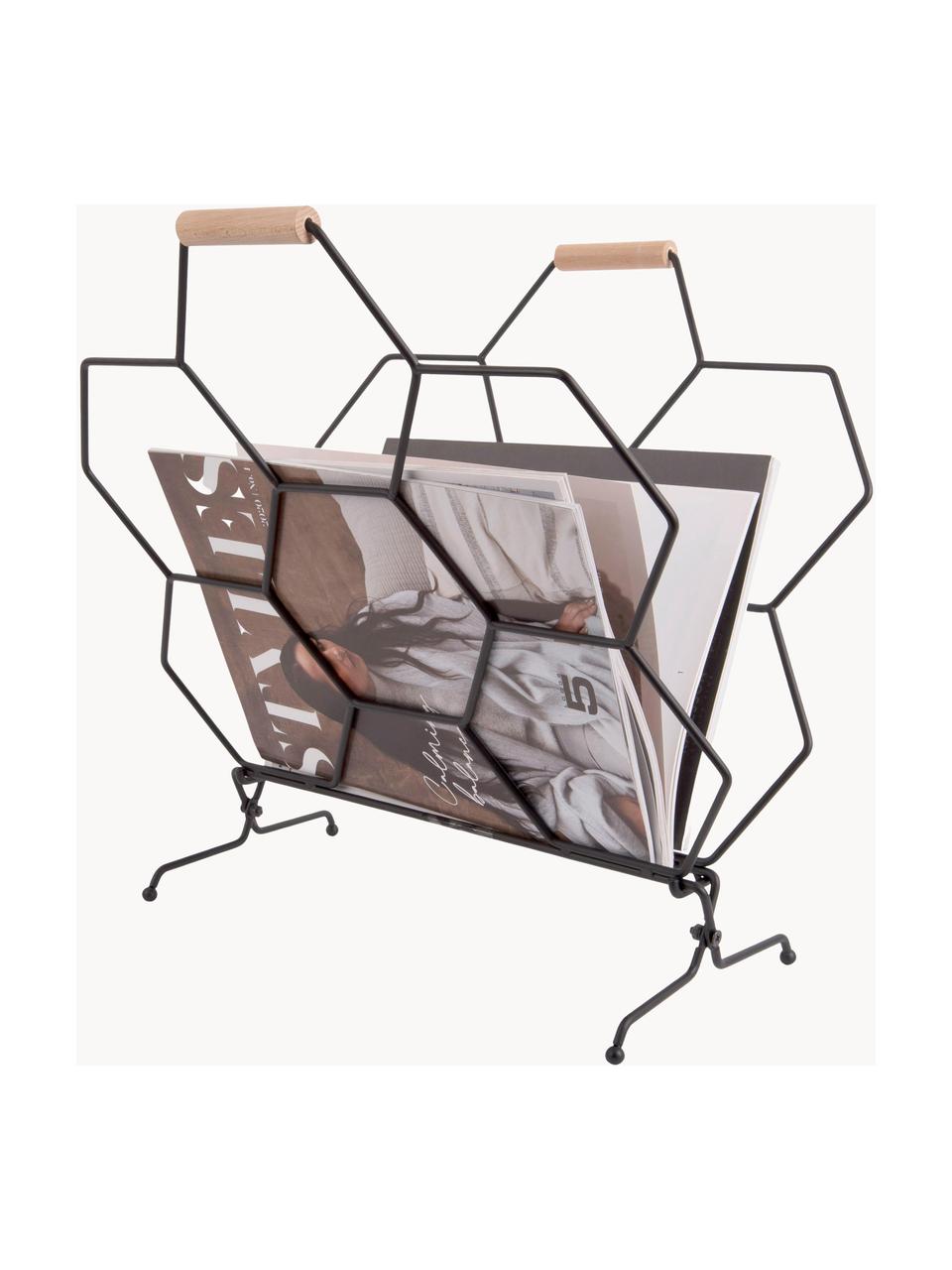 Tijdschriftenhouder Honeycomb, Handvatten: hout, Zwart, helder hout, B 40 x H 45 cm