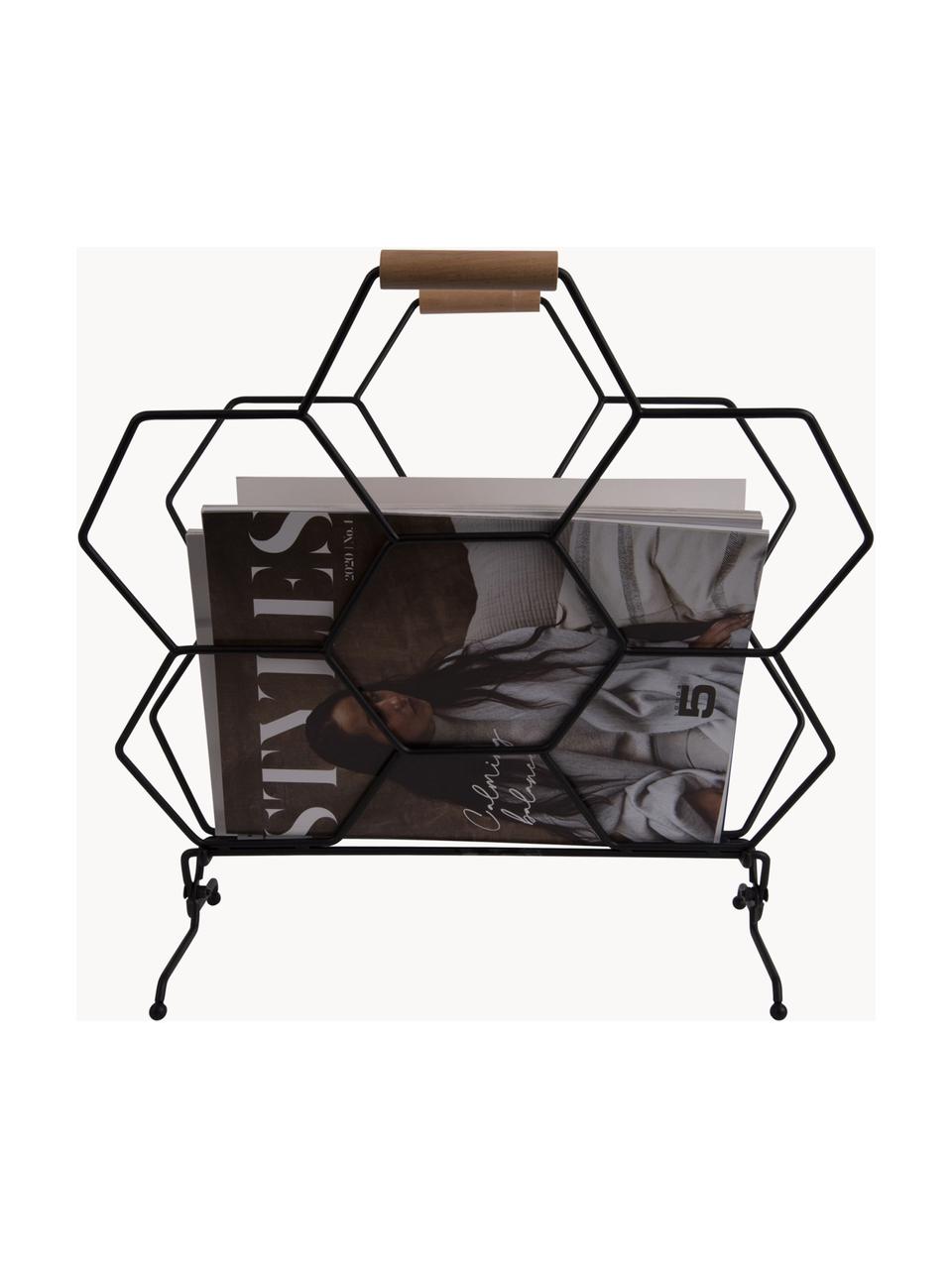 Tijdschriftenhouder Honeycomb, Handvatten: hout, Zwart, helder hout, B 40 x H 45 cm