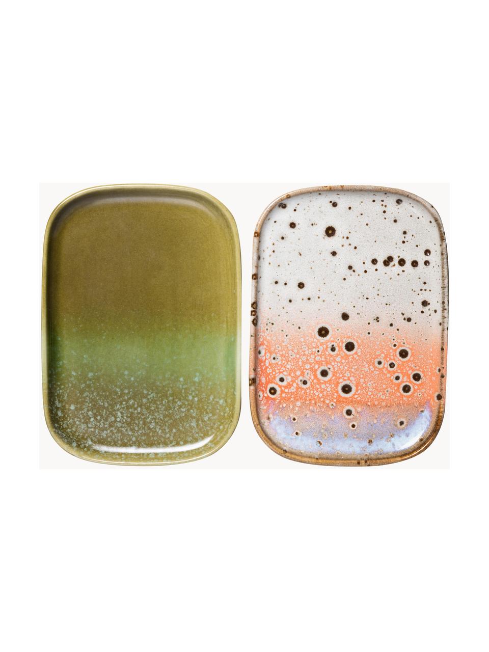 Set 2 piatti da portata fatti a mano 70's, lung. 15 x larg. 11 cm, Gres, Multicolore, Lung. 15 x Larg. 11 cm