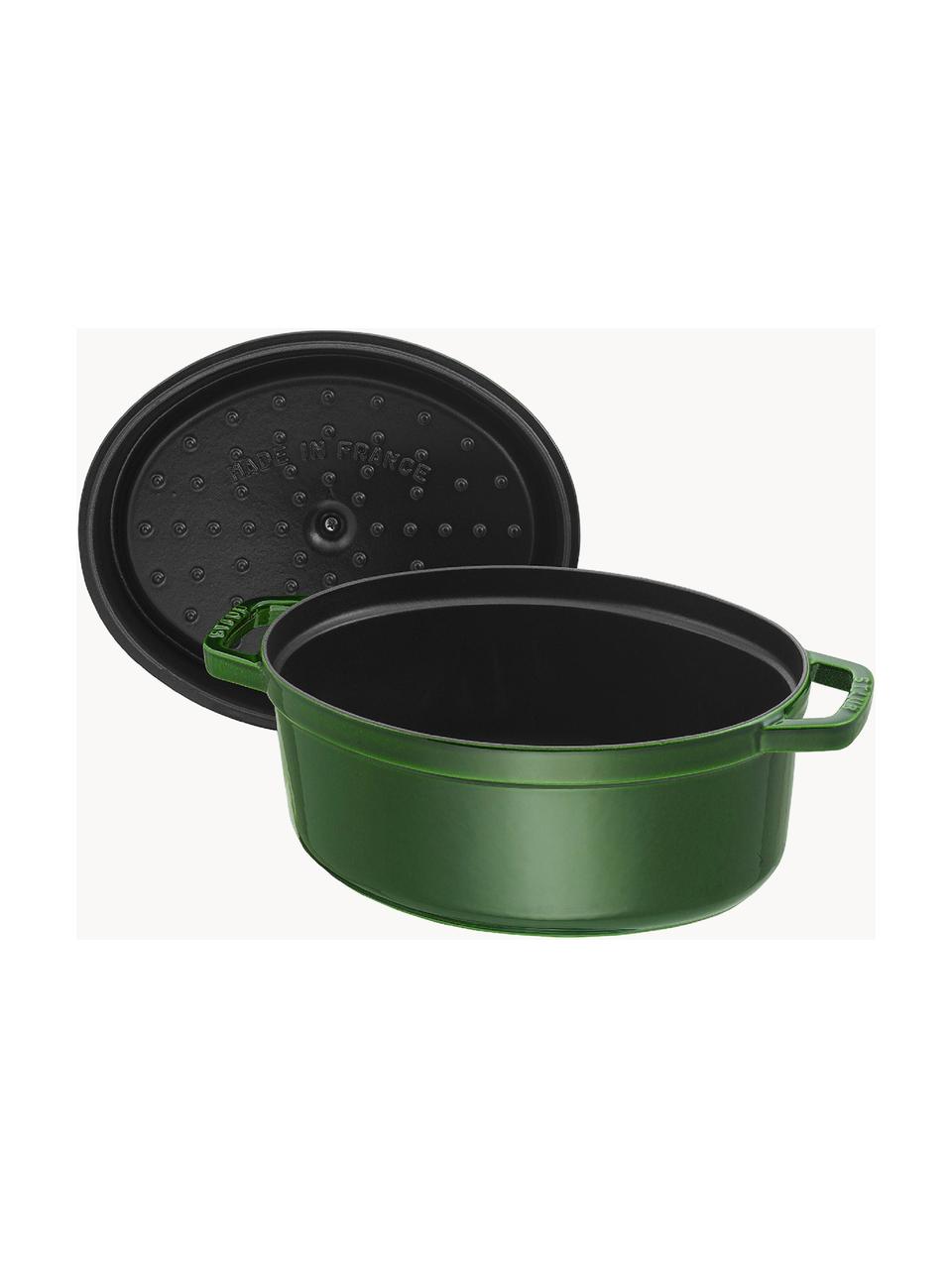 Cocotte ovale en fonte La Cocotte, Fonte, émaillée, Vert foncé, argenté, larg. 38 x haut. 17 cm, 5,5 L