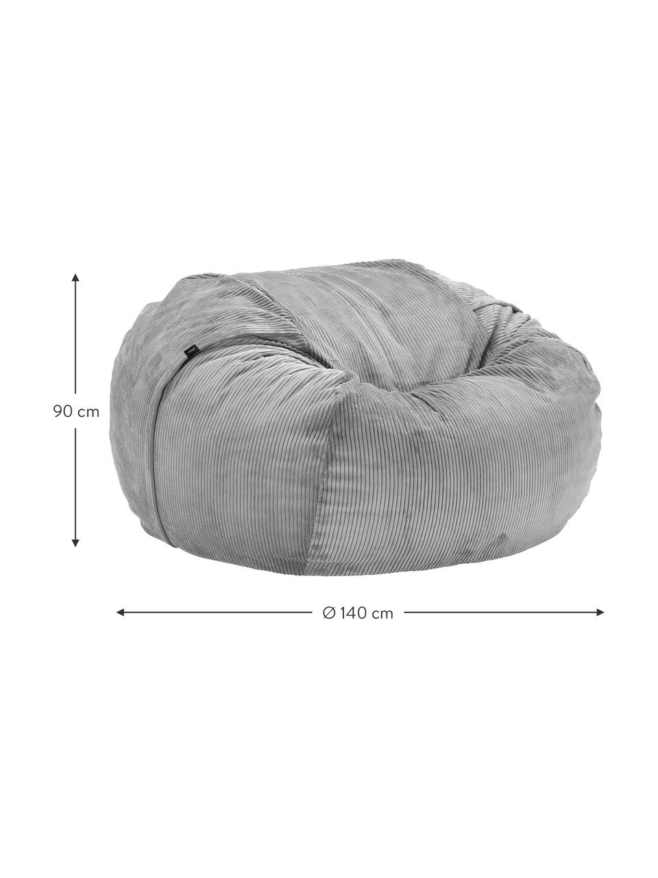 Pouf sacco XL in velluto a coste Velours, Rivestimento: 88% nylon, 12% poliestere, Grigio chiaro, Ø 140 x Alt. 90 cm