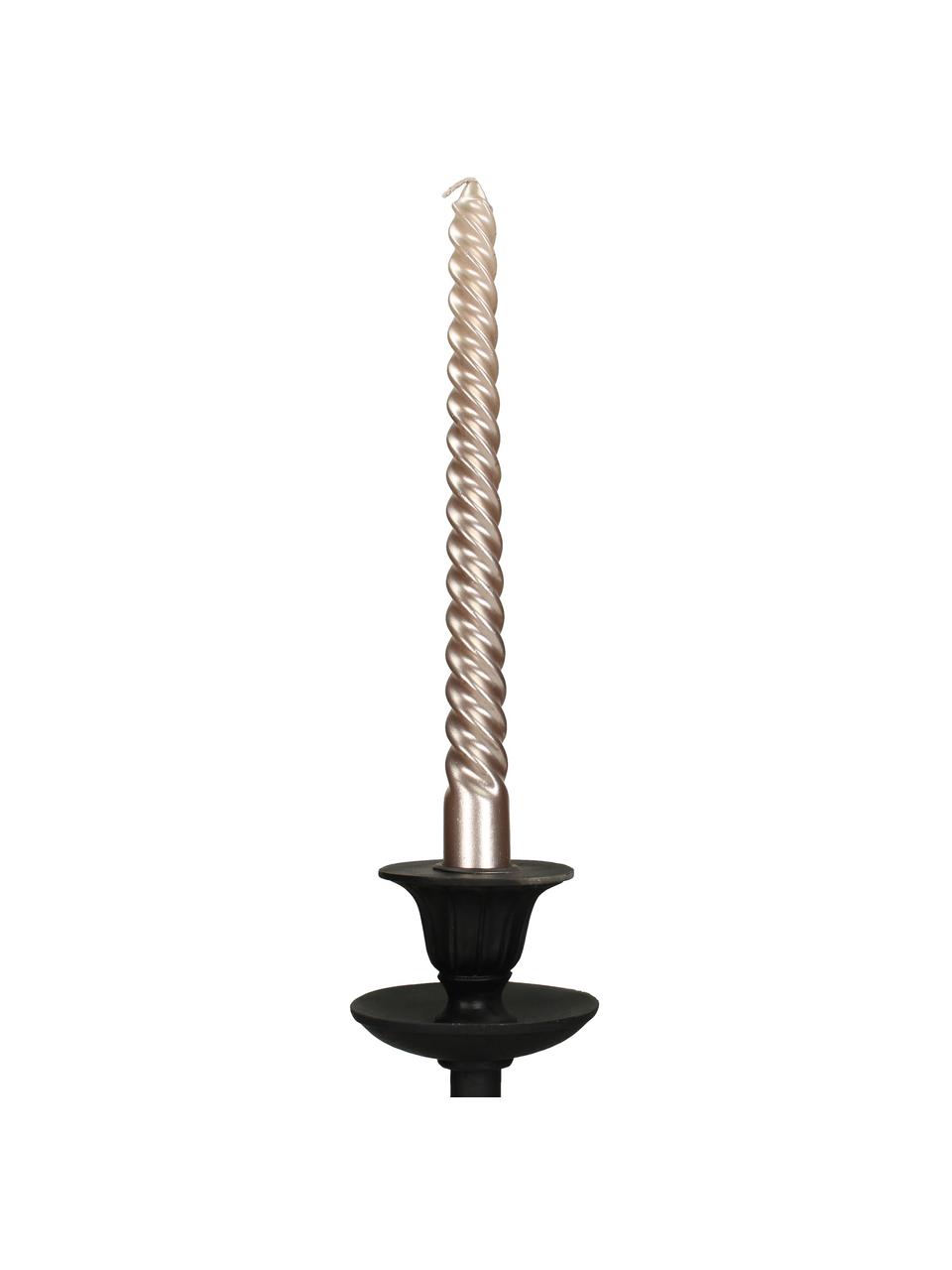 Velas candelabro Twisted, 4 uds., Cera, Champán, L 26 cm