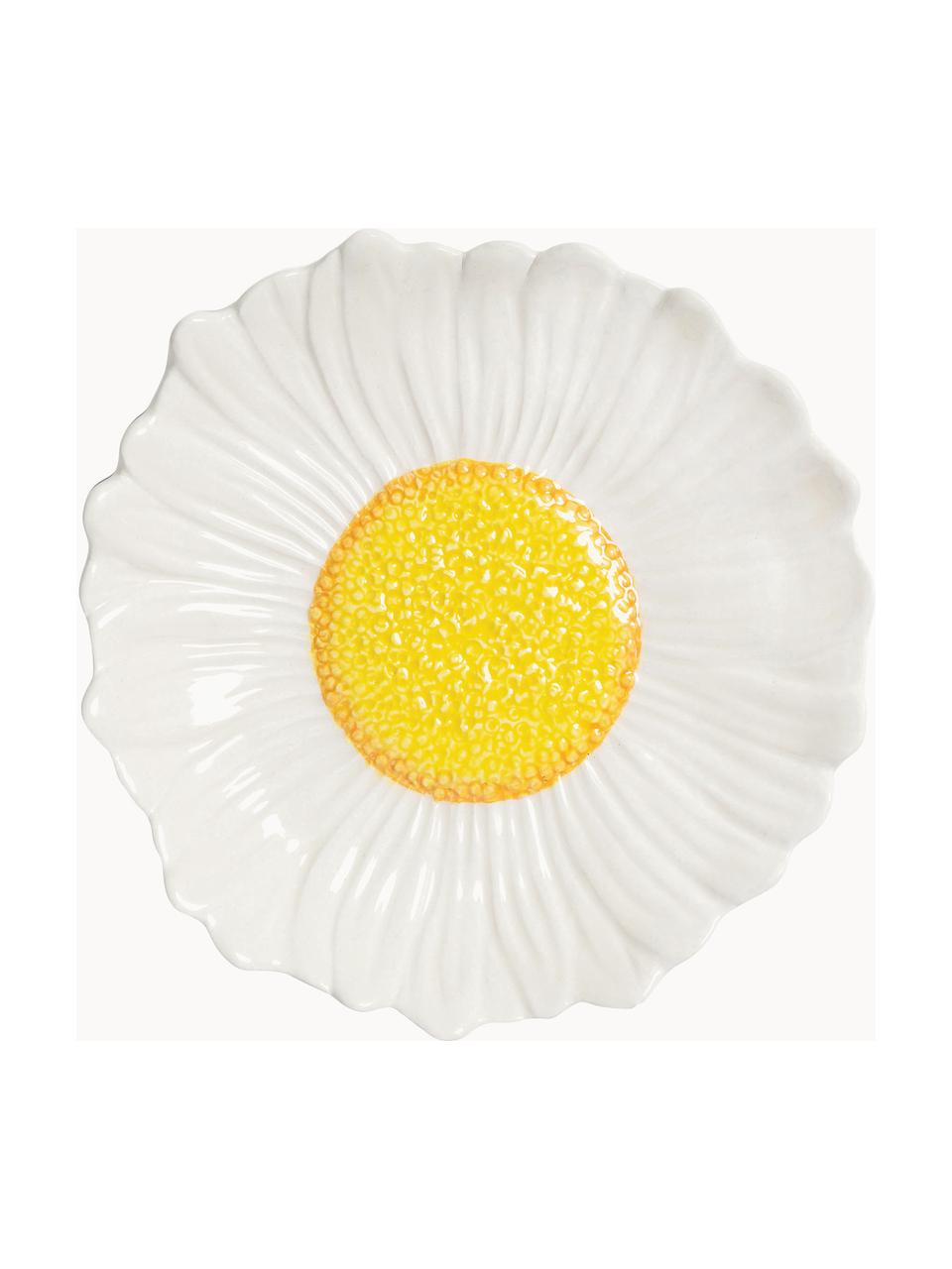 Bol flor margarita Flower, Cerámica de gres esmaltada, Blanco, amarillo sol, en forma de margarita, Ø 18 x Al 4 cm