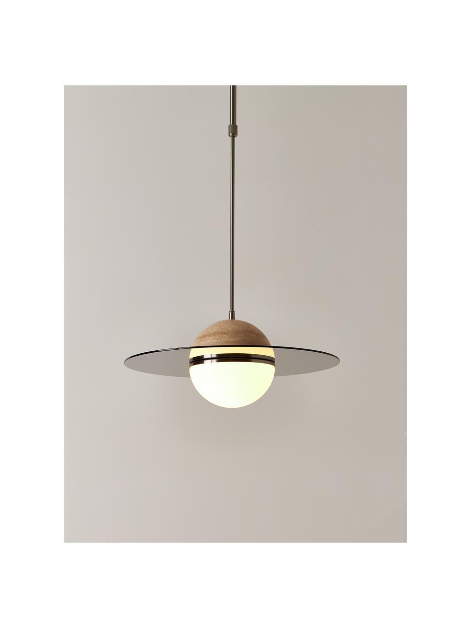 Lampada a sospensione Orion, Paralume: vetro, travertino, Decorazione: vetro colorato, Travertino beige, grigio chiaro, Ø 20 x Alt. 23 cm